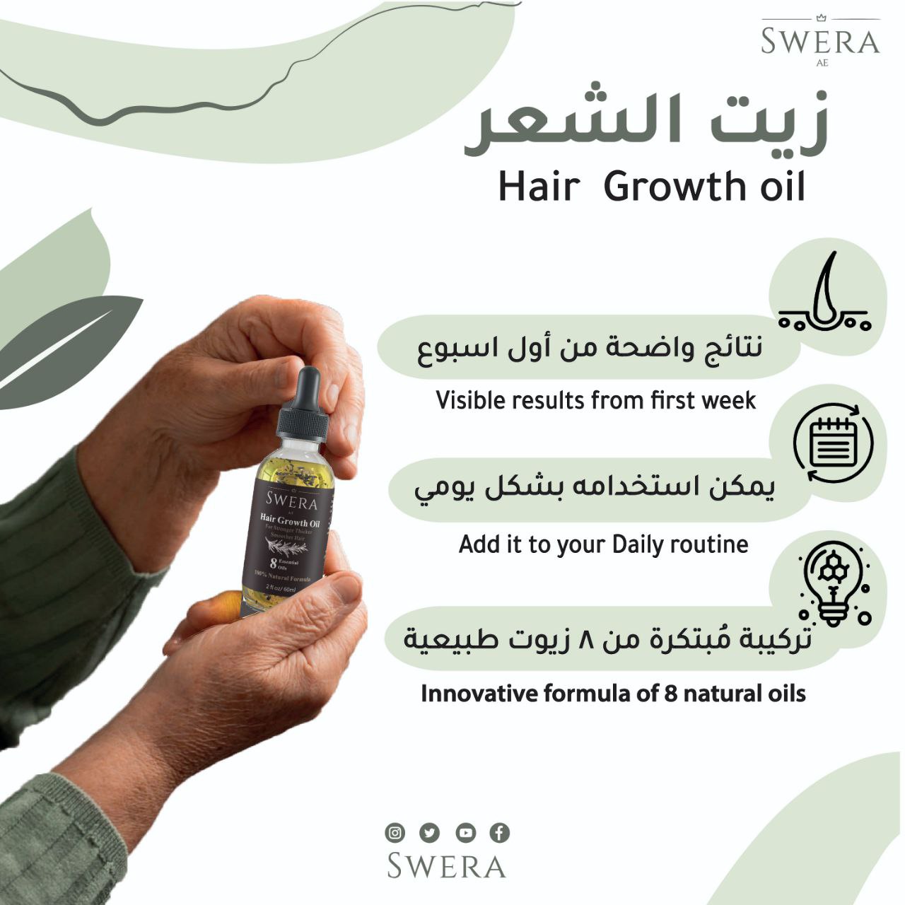 زيــت طبيـعي لتكثيف الشعر وعلاج التساقط - ثمان زيوت طبيعية ممزوجة في زيت واحد - مناسب لجميع أنواع الشعر - للنساء والرجال